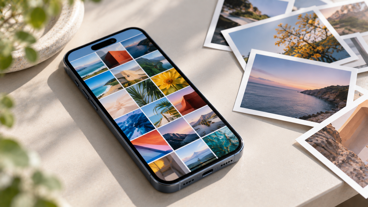 iPhone showing a full photo library, illustrating storage space