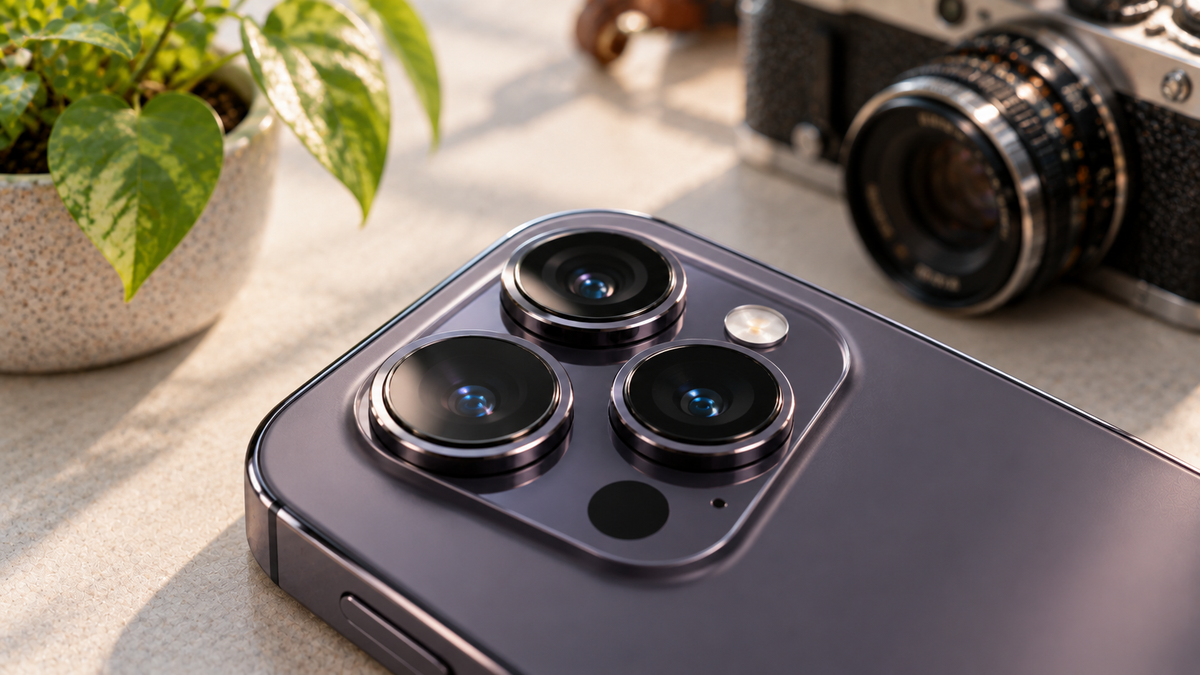 Close-up of iPhone camera lenses