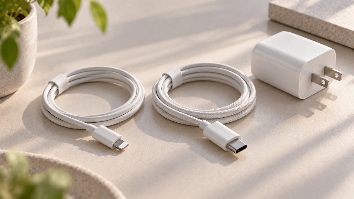 USB-C and Lightning charging cables for iPhone
