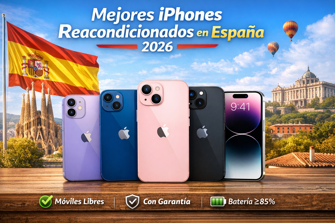Mejores iPhones reacondicionados en España 2026 con modelos iPhone 11 12 13 14 15, móviles libres con garantía y batería verificada