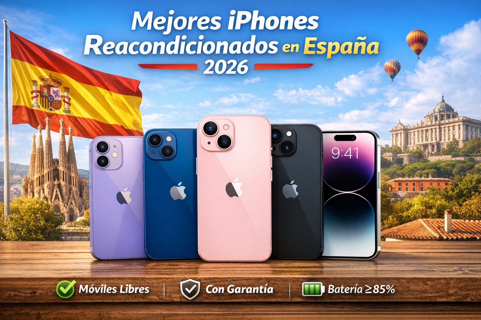 Mejores iPhones reacondicionados en España 2026 con modelos iPhone 11 12 13 14 15, móviles libres con garantía y batería verificada